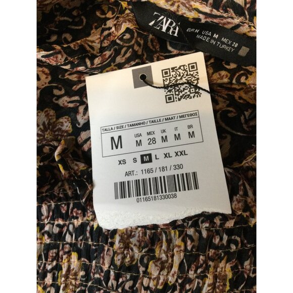 NWT Zara Floral Print Smocked Ruffle Boho Mini Dress Cuffed Sleeves Size M - Picture 8 of 8